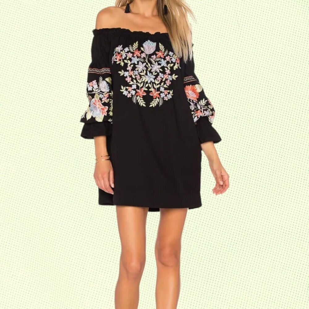 Free People Fleur Du Jour Enchanted Garden Mini Dress L Black OB613765‎